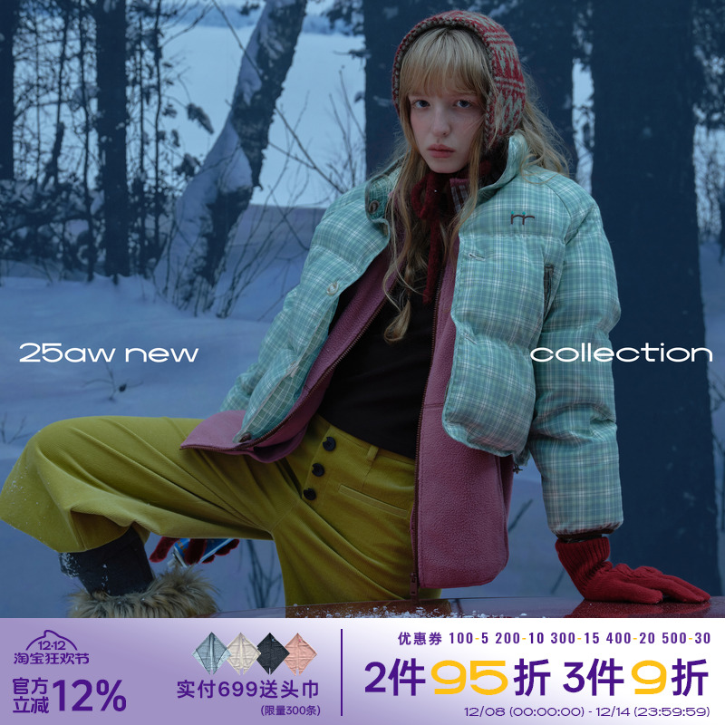 riverstone plus 复古格纹立领保暖棉服女冬季防风面包服棉袄外套