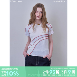 新款 riverstone 分割线收腰T恤tee 女夏季 短袖 plus 哈苏线正肩修身