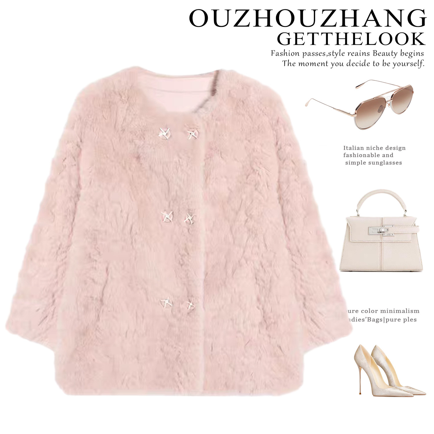 双排扣保暖圆领毛毛外套