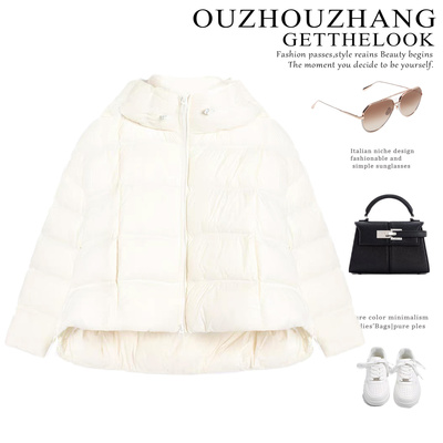 0白鹅绒连帽羽绒服简约百搭