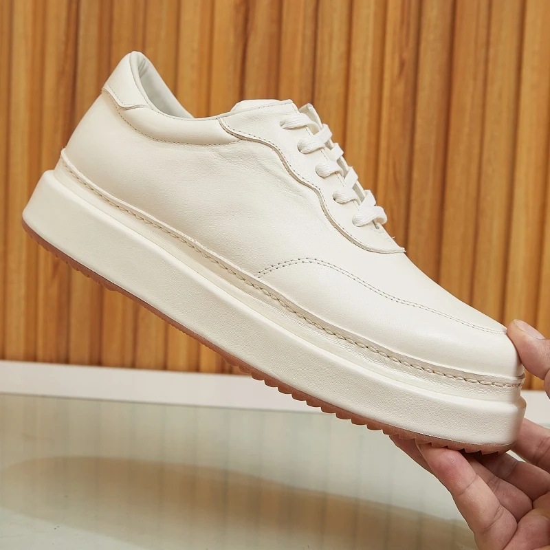 帕达索透气百搭小白鞋男简约厚底潮流板鞋春季英伦休闲皮鞋240825