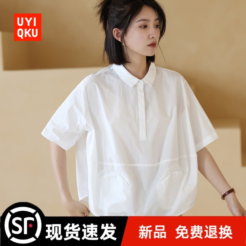 新款复古气质全棉短袖衬衫女2024夏季新款设计感小众宽松休闲套头