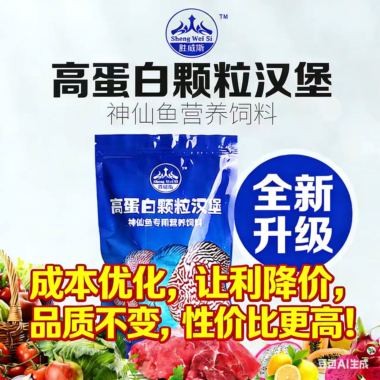 胜威斯高蛋白颗粒汉堡牛心汉堡七彩神仙埃及秘鲁神仙罗汉鱼等饲料