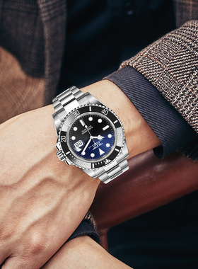 格伦品度渐变防水夜光自动机械表腕表鬼王全夜光-6591