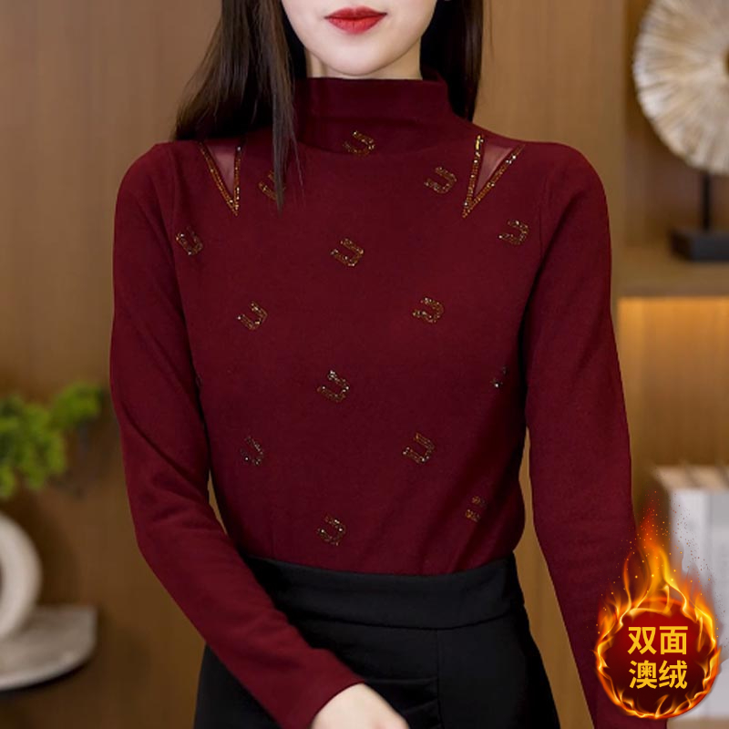 烫钻百搭时尚德绒打底衫