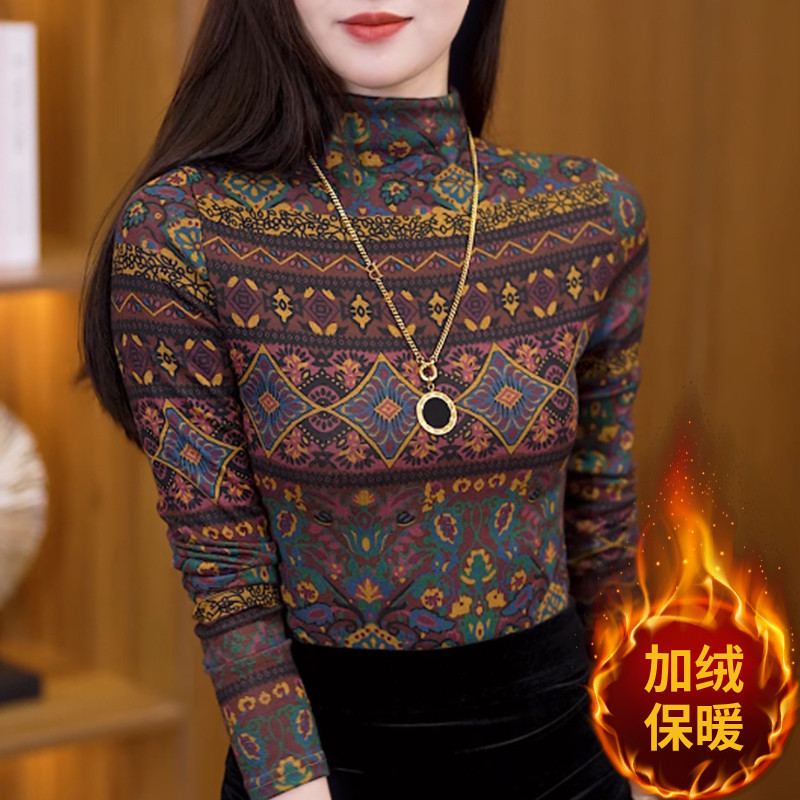 缇诗田秋冬新款半高领磨毛打底衫