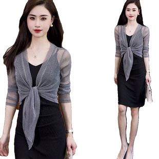 吊带连衣裙外搭开衫夏季小披肩网纱薄款长袖防晒罩衫百搭洋气外套