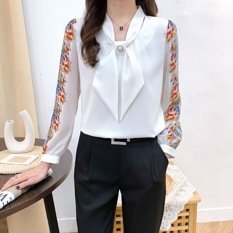 秋装宽松雪纺上衣设计感长袖衬衫百搭气质小衫宽松遮肚显瘦衬衣