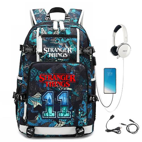 2026 stranger thing周边印花双肩包户外大容量休闲旅行USBb背包