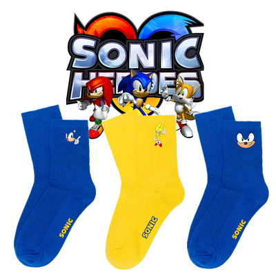 索尼克Sonic the Hedgehog男女中筒简约彩色棉袜户外运动透气袜子