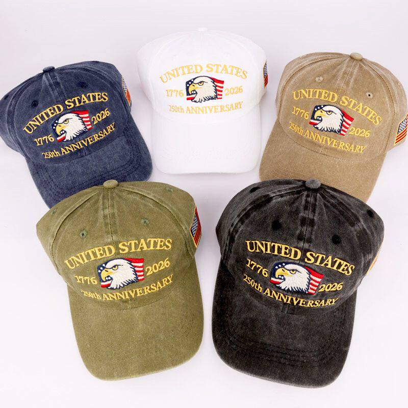 美国250周年纪念3D刺绣棒球帽水洗国旗鹰头250th Anniversary Hat