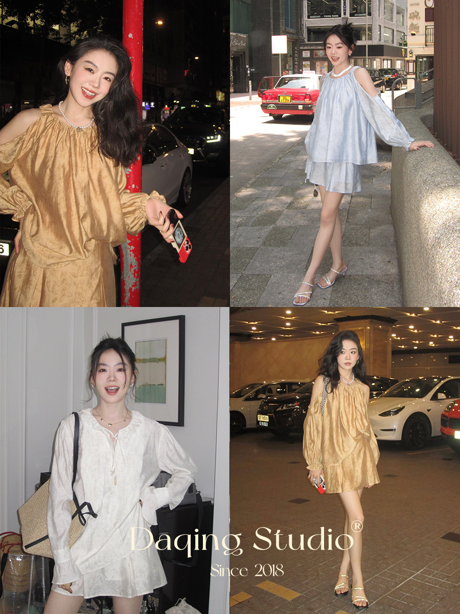 XU DAQING [DARK FLOWER SHADOW] 중국 스타일의 시원한 러플 셔츠 스커트 프린트 슈트 투피스 세트