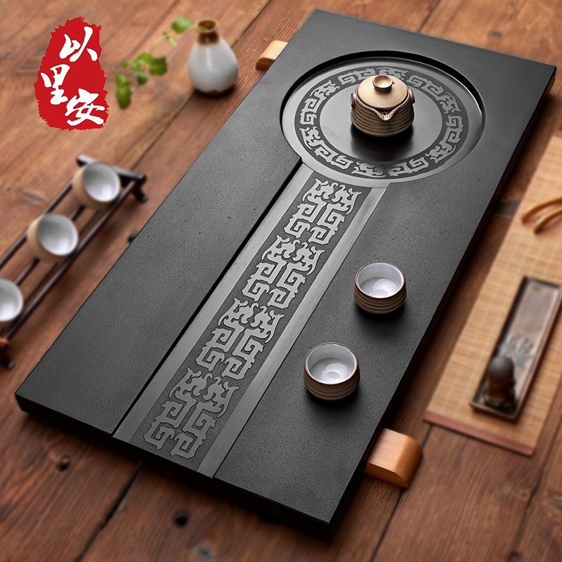 乌金石茶盘整块天然大小号石头石材黑金石茶盘茶台长方形茶具家用