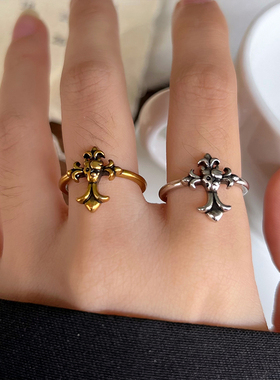 复古做旧骷髅十字架925银戒指