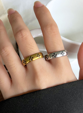 嘻哈复古925银十字架食指戒指