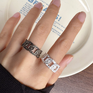 镂空韩系个性不掉色饰品女简约时尚冷淡设计ins开口925纯银戒指