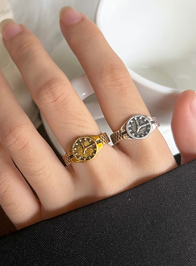 钟表冷淡风指环无性别银戒指