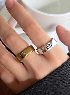 复古朋克宽面ins古金戒指