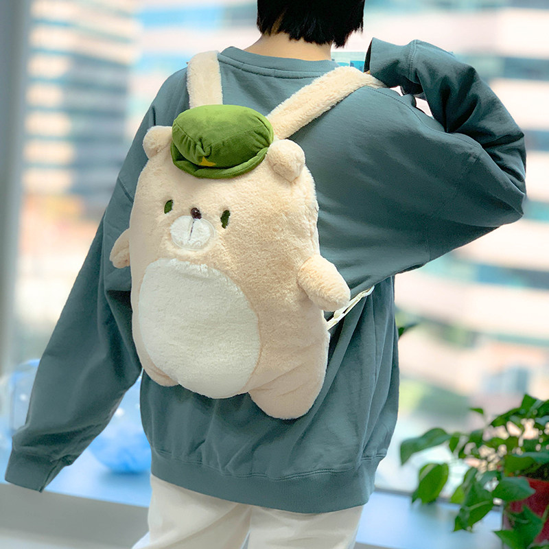 东邻西厢 严小熊毛绒双肩包休闲背包个性公仔熊包