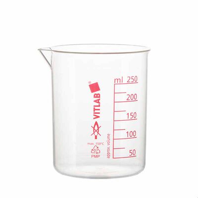 VITLAB塑料烧杯PMP烧杯50/100/250/500ml高透高温格里芬烧杯进口