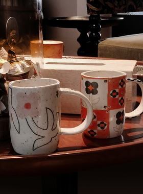 釉下彩泼墨手捏陶瓷水杯美式咖啡杯高级感茶水杯子牛奶马克杯礼物