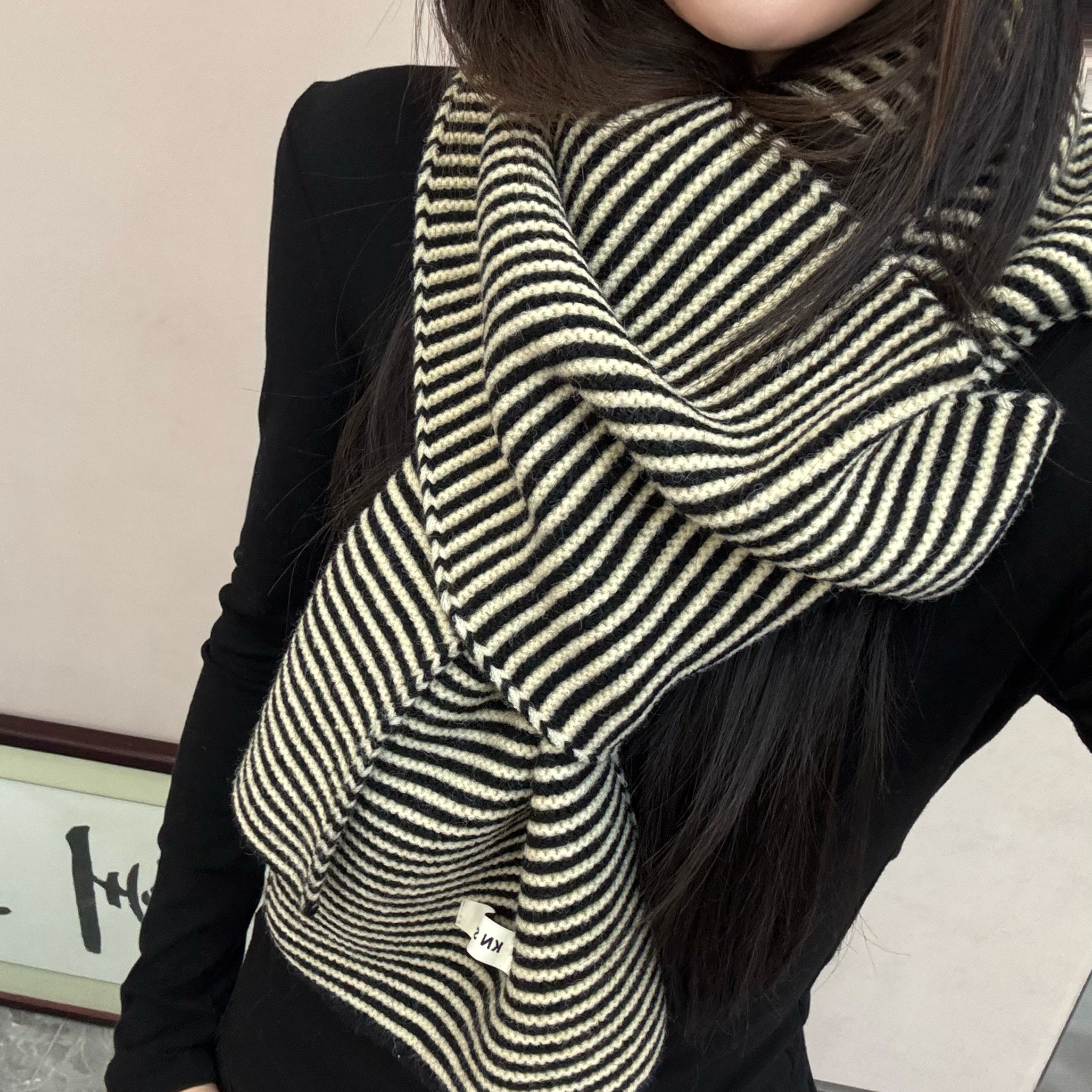高级氛围感极简风经典条纹围巾女2025新款秋冬季保暖百搭针织围脖