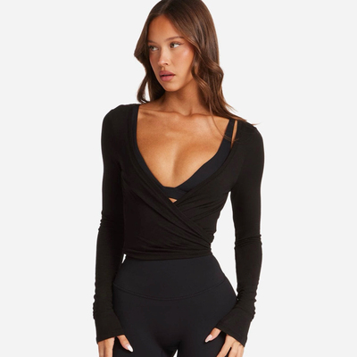 自制～磨毛 CSB Ballet Wrap Top 柔软系带长袖罩衫外套