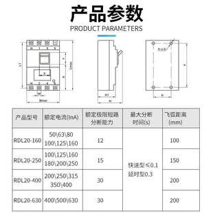 RDL20漏电断路器DZ20L三相四线160A200A250A400A630A380V人民电器