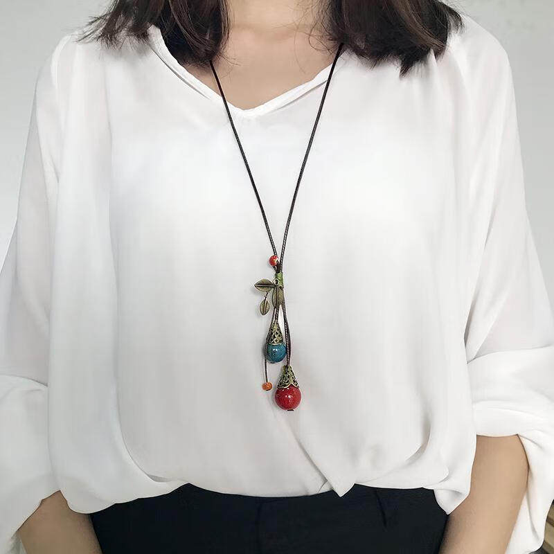 念芙民族风毛衣链女长款项链挂件衣服挂饰吊坠链子配饰品大气陶瓷