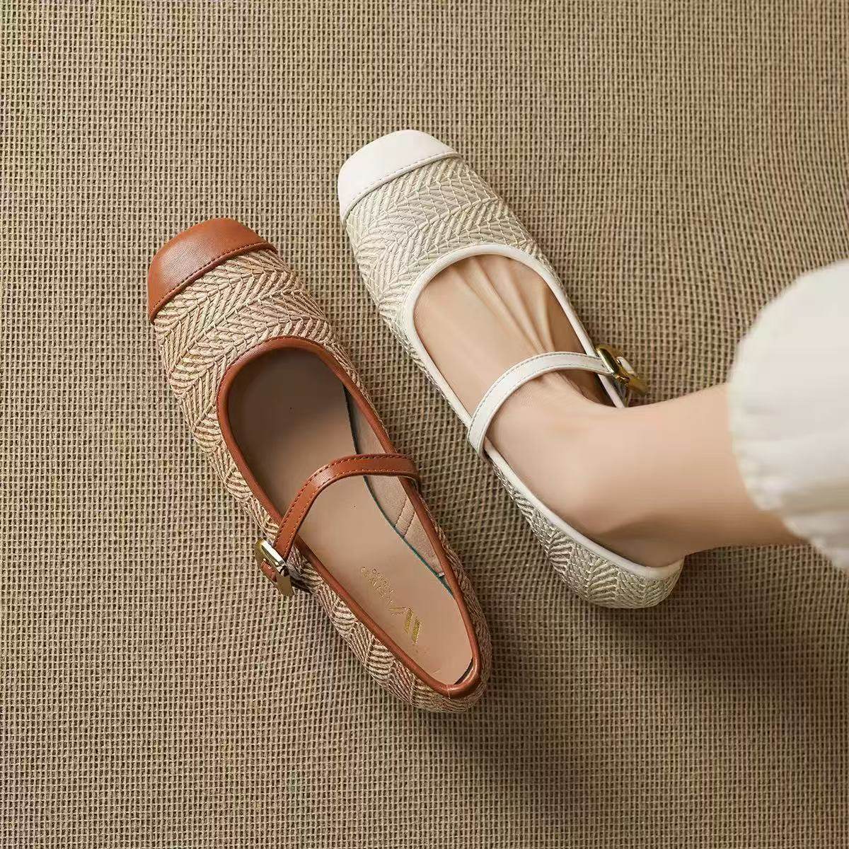 编织平底玛丽珍鞋女2026新款春季方头小香风一字带浅口单鞋大码鞋,女鞋,玛丽珍鞋,淘宝优惠券,粉丝福利购,淘宝优惠卷