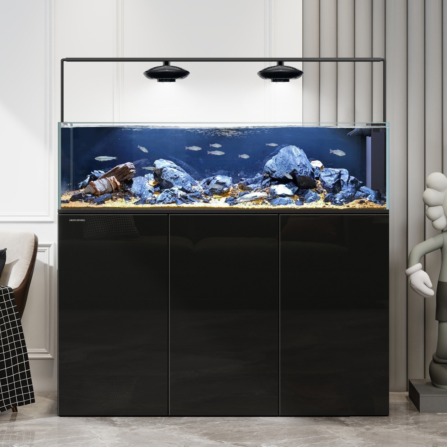 闽江溪流缸 原生水草缸客厅造景 工业风背包兰寿鱼缸底滤生态鱼缸