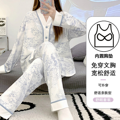 带胸垫奶香风纯棉月子服春秋季产后产妇孕妇睡衣夏薄款哺乳喂奶衣 — 4