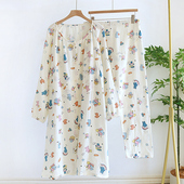 春夏季 皱布春秋纱布孕妇睡裙产后哺乳裙喂奶月子裙 纯棉产检裙长袖