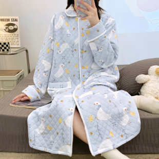 待产睡裙加厚春秋季 纯棉空气棉产后产妇孕产裙保暖舒适睡裙喂奶裙