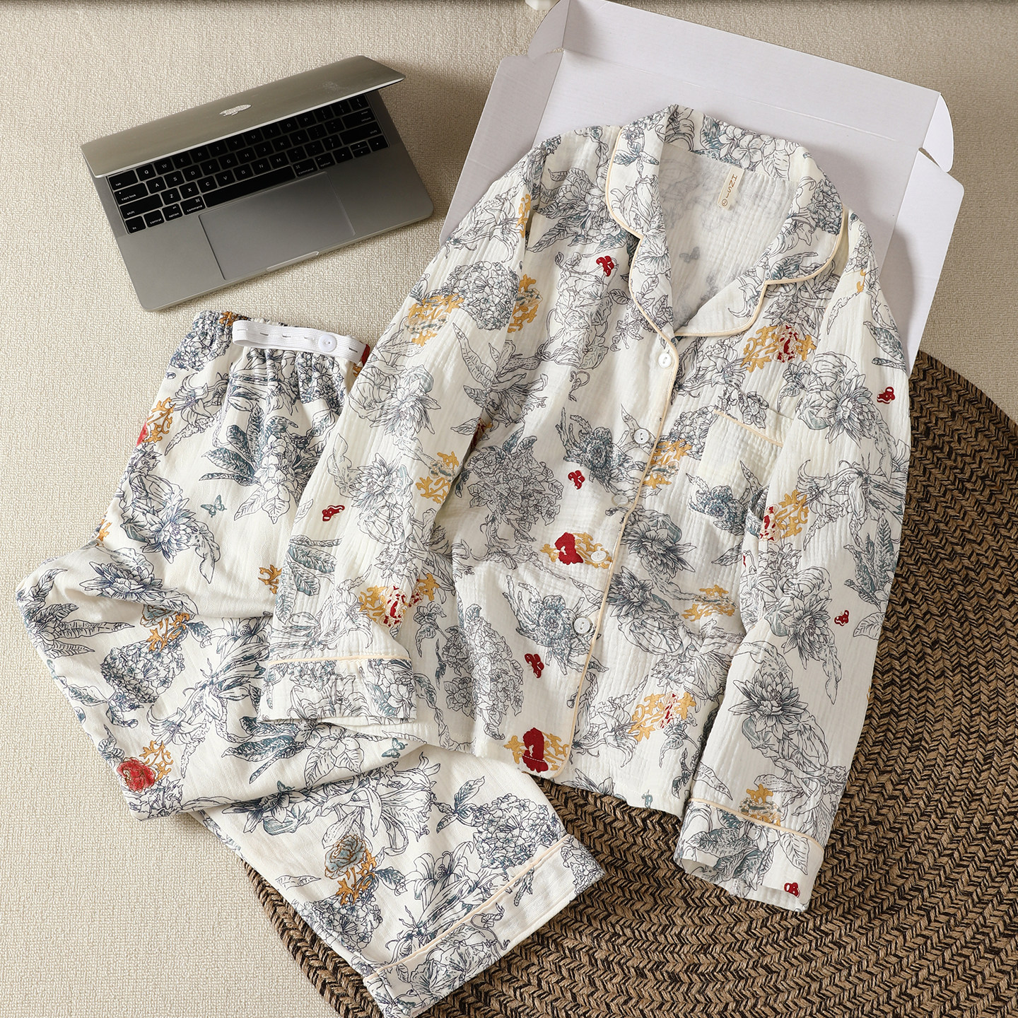 D家轻奢a类纯棉双层纱布月子服孕妇产后产妇春夏季薄款哺乳睡衣女