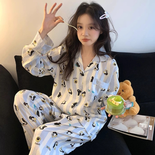 小企鹅带胸垫纯棉月子服春秋款 家居服 产后产妇孕妇哺乳睡衣秋冬季