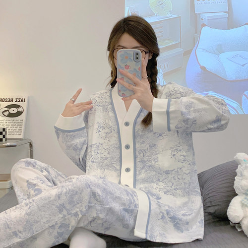 带胸垫月子服春秋纯棉产后产妇哺乳家居服夏季薄款孕妇睡衣喂奶衣