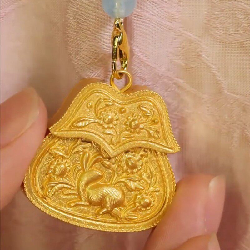 黄金色锁包香囊项链吊坠可打开国