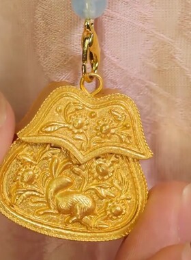 黄金色锁包香囊项链吊坠可打开国