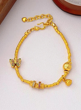 新款传承鎏彩蝴蝶手串手链新中式沙金莲蓬手链珐琅蝴蝶手串女