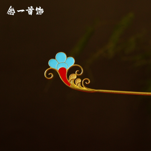 镀金云纹发簪金簪子海浪纹双面金钗发钗汉服发饰新中式发饰供养人