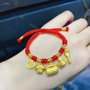 铜镀金宝宝满月黄金色长命锁手链手镯婴儿童百日周岁小孩生日礼物