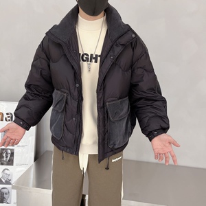 羽绒服男冬季2023年新款牛仔拼接潮牌立领韩版休闲百搭白鸭绒外套