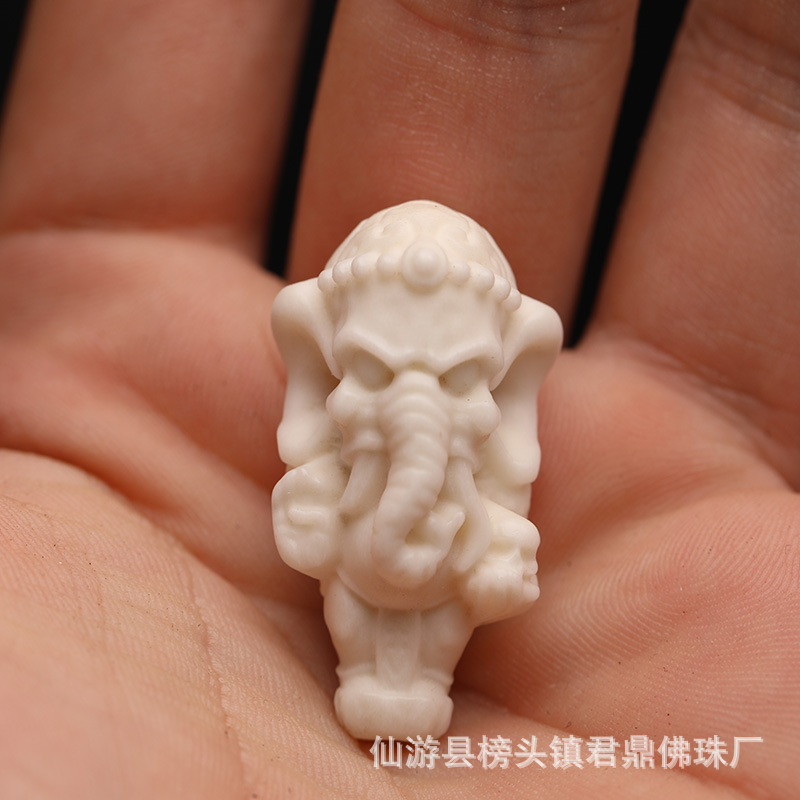 鹿角雕刻根付象神三通吊坠挂件把件背云金刚手串佛头diy文玩配饰