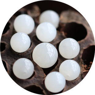 天然和田玉散珠羊脂玉珠子白玉散珠玉石圆珠半孔无孔单珠手串配珠