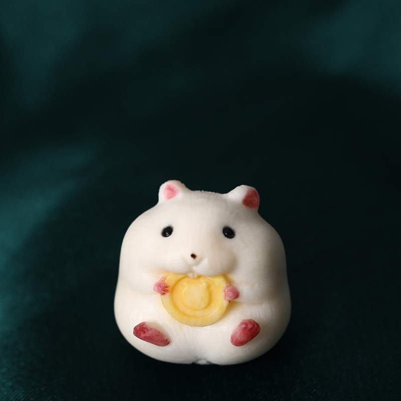 鹿角根付金币仓鼠DIY缅黄蜜蜡松石配件文玩散珠腰珠顶珠手工雕刻