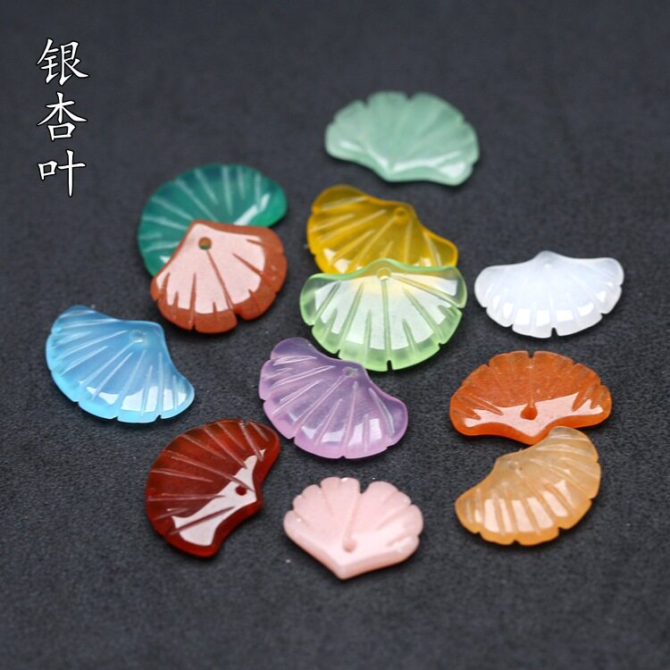 天然粉澳宝玉石玛瑙银杏叶吊坠DIY饰品配件耳饰发簪璎珞材料包