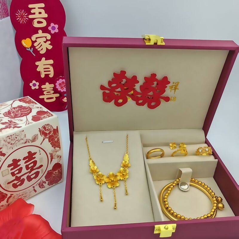德国品质结婚摆台沙金首饰三件套手镯项链套装道具订婚仿真五金摆