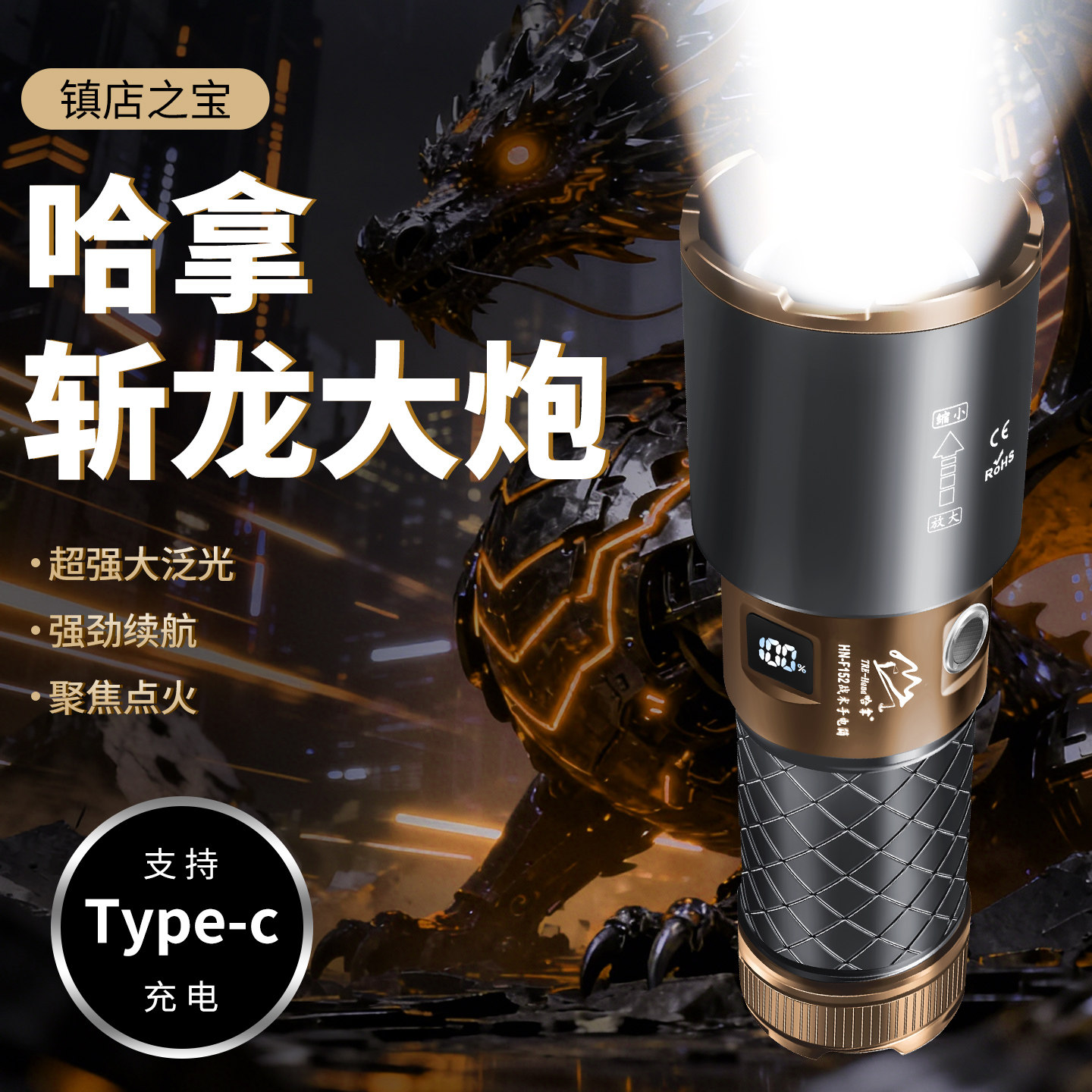 手电筒强光充电led超长续航大容量46950远射超亮户外大功率工作灯