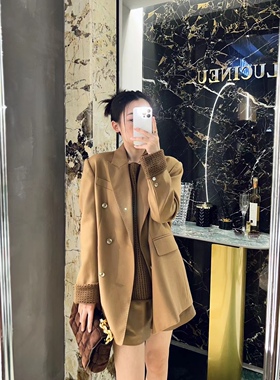 上货店欧货新款高级感奶油白色咖色西装羊毛大衣轻奢短款毛呢外套